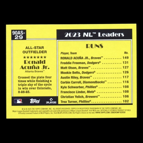Ronald Acuna Jr. 2025 Topps '90 Topps All Star Retro Braves