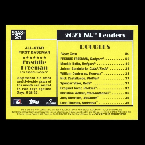 Freddie Freeman 2025 Topps '90 Topps All Star Retro Dodgers