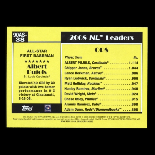 Albert Pujols 2025 Topps '90 Topps All Star Retro Cardinals