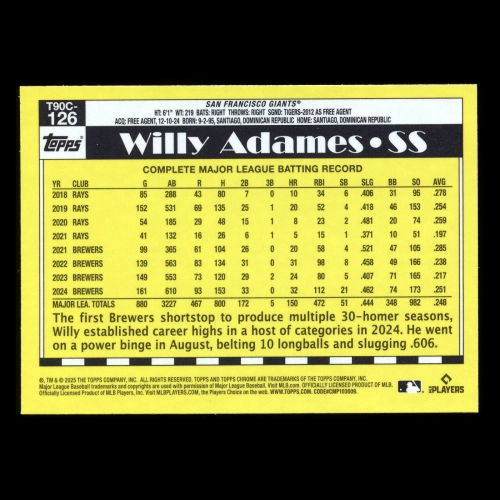 Willy Adames 2025 Topps '90 Topps Silver Pack Chrome Retro Giants