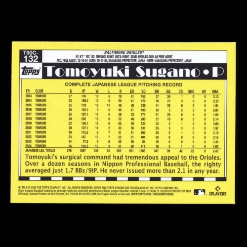 Tomoyuki Sugano RC 2025 Topps '90 Topps Silver Pack Chrome Retro Rookie Orioles