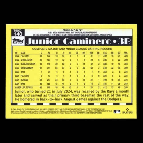 Junior Caminero 2025 Topps '90 Topps Silver Pack Chrome Retro Rays