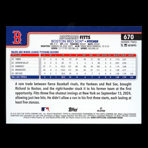 Richard Fitts RC 2025 Topps Rainbow Foil Rookie Red Sox