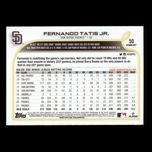 Fernando Tatis Jr. 2022 Topps Opening Day Padres