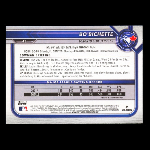 Bo Bichette 2022 Bowman Blue Jays