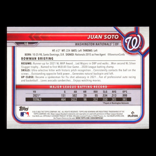 Juan Soto 2022 Bowman Nationals