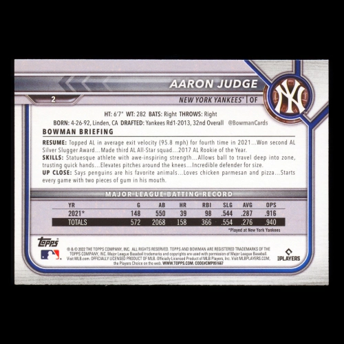 Aaron Judge 2022 Bowman Yankees