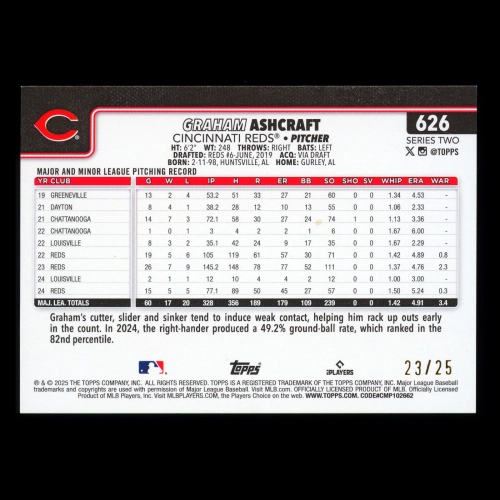 Graham Ashcraft 2025 Topps Orange Diamante Foil Reds