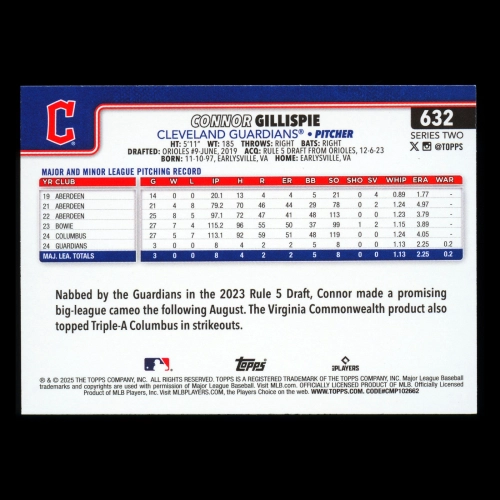 Connor Gillispie RC 2025 Topps Rookie Guardians