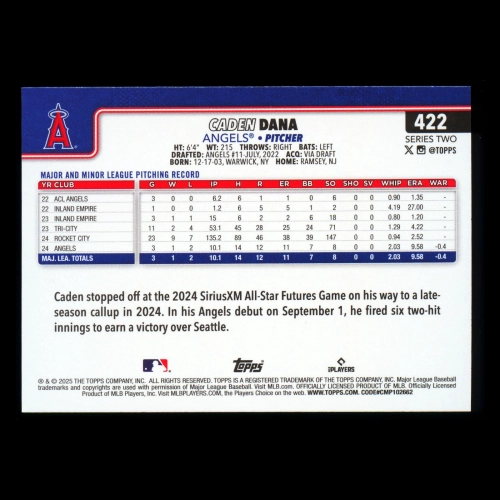 Caden Dana RC 2025 Topps Rookie Angels