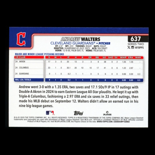 Andrew Walters RC 2025 Topps Rookie Guardians