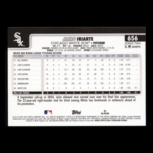 Jairo Iriarte RC 2025 Topps Rookie White Sox
