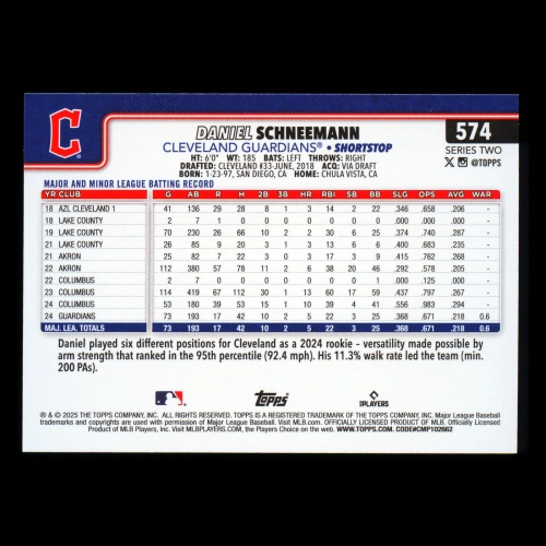 Daniel Schneemann RC 2025 Topps Rookie Guardians