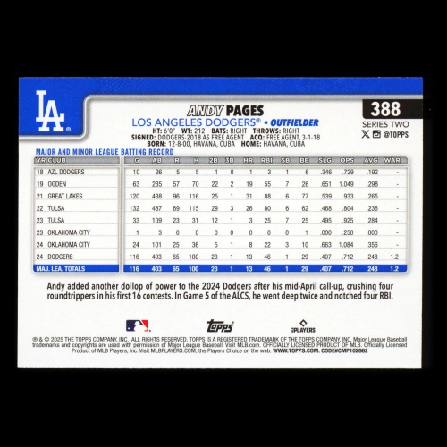 Andy Pages 2025 Topps Future Stars Dodgers