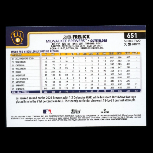 Sal Frelick 2025 Topps Future Stars Brewers