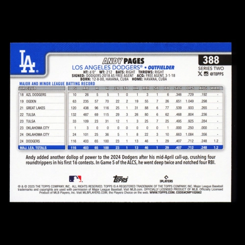 Andy Pages 2025 Topps Future Stars Dodgers