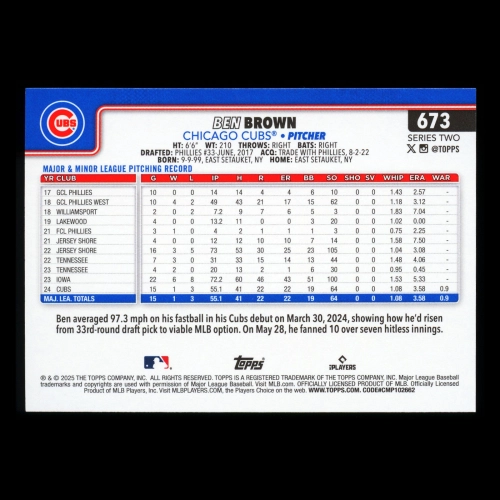 Ben Brown 2025 Topps Future Stars Cubs