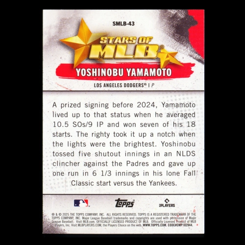Yoshinobu Yamamoto 2025 Topps Stars of MLB Dodgers