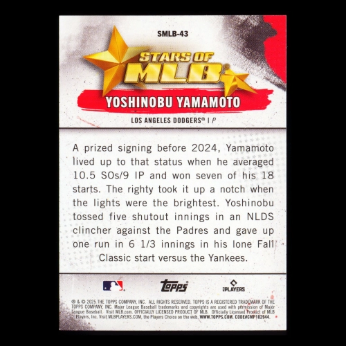 Yoshinobu Yamamoto 2025 Topps Stars of MLB Dodgers