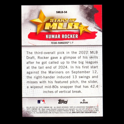 Kumar Rocker RC 2025 Topps Stars of MLB Rookie Rangers