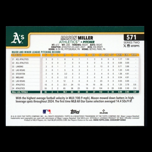 Mason Miller 2025 Topps Athletics
