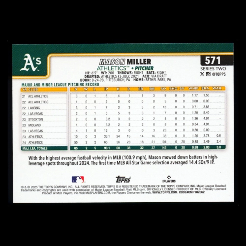 Mason Miller 2025 Topps Athletics