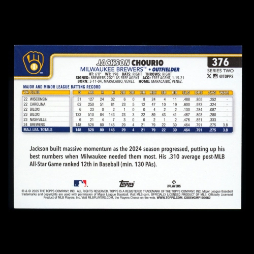 Jackson Chourio 2025 Topps Brewers
