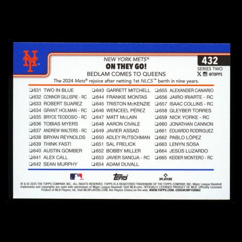 Brandon Nimmo 2025 Topps Checklist Mets