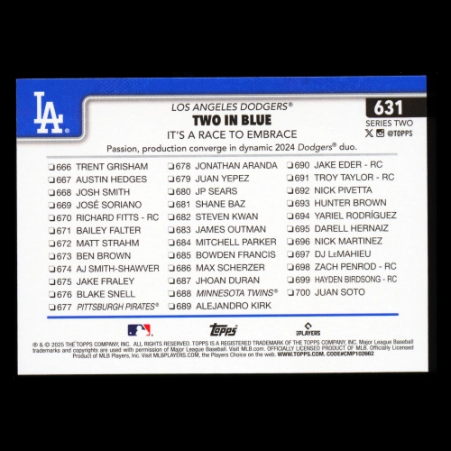 Mookie Betts 2025 Topps Checklist Dodgers