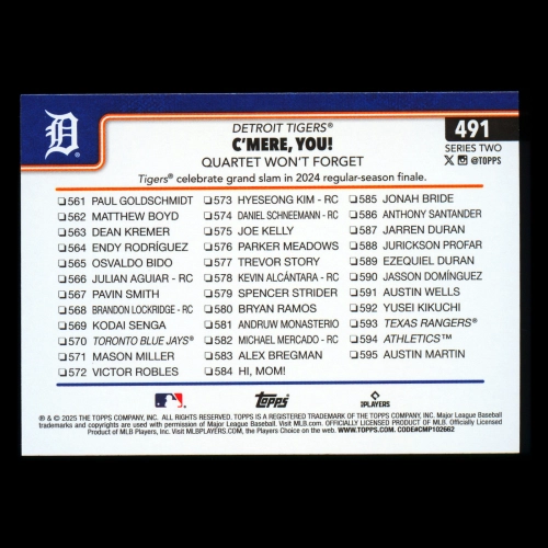 Spencer Torkelson 2025 Topps Checklist Tigers