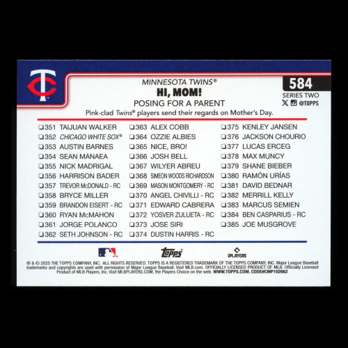 Carlos Correa 2025 Topps Checklist Twins