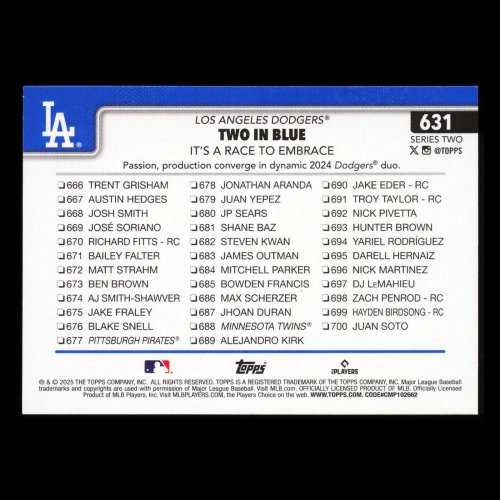 Mookie Betts 2025 Topps Checklist Dodgers