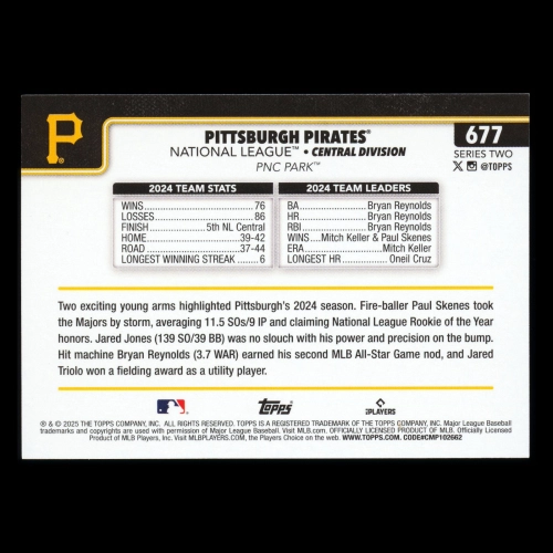 Pittsburgh Pirates 2025 Topps Team Card Pirates