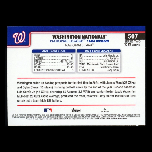 Washington Nationals 2025 Topps Team Card Nationals