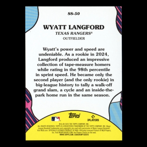 Wyatt Langford 2025 Topps Summer Superstars Rangers