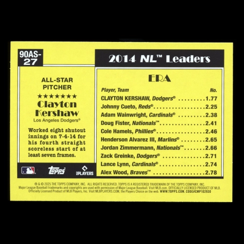 Clayton Kershaw 2025 Topps '90 Topps All Star Dodgers