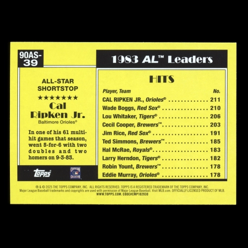 Cal Ripken Jr. 2025 Topps '90 Topps All Star Orioles