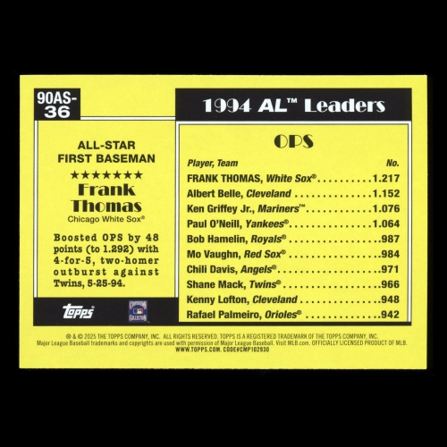 Frank Thomas 2025 Topps '90 Topps All Star White Sox