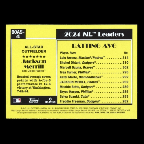 Jackson Merrill 2025 Topps '90 Topps All Star Rooklie Padres