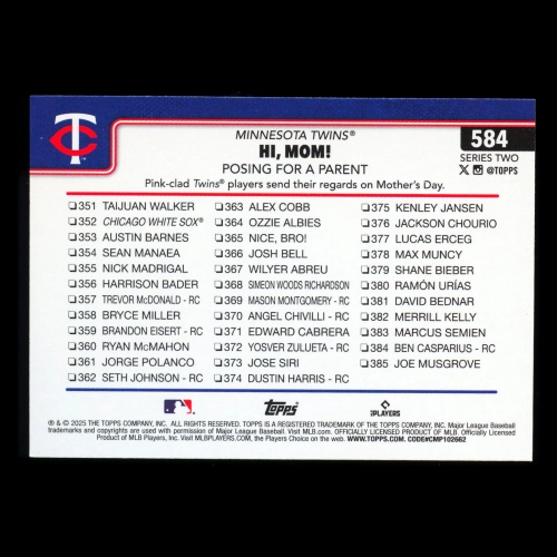 Carlos Correa 2025 Topps Checklist Rainbow Foil Twins