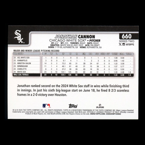 Jonathan Cannon 2025 Topps Holo Foil White Sox