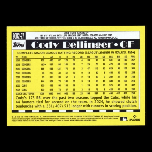 Cody Bellinger 2025 Topps '90 Topps Series 2 Yankees