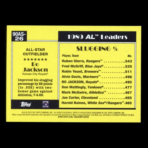 Bo Jackson 2025 Topps '90 Topps All Star Royals