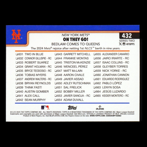 Brandon Nimmo 2025 Topps Checklist Mets