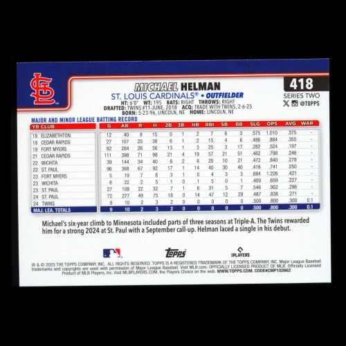 Michael Helman RC 2025 Topps Rookie Cardinals
