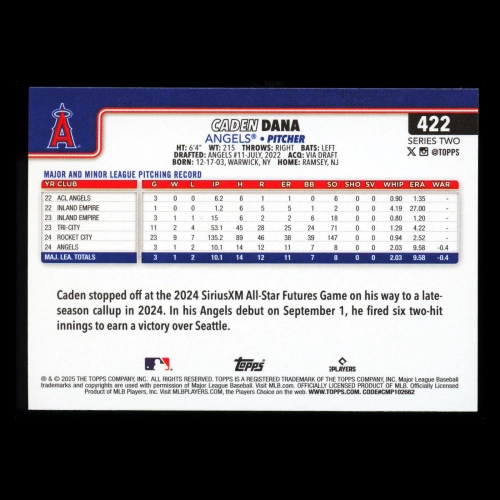 Caden Dana RC 2025 Topps Rookie Angels
