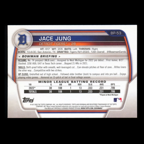 Jace Jung 2023 Bowman Prospects Tigers