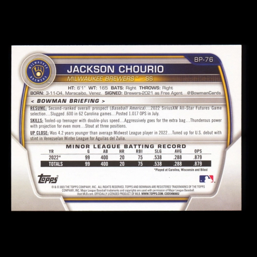 Jackson Chourio 2023 Bowman Prospects Brewers