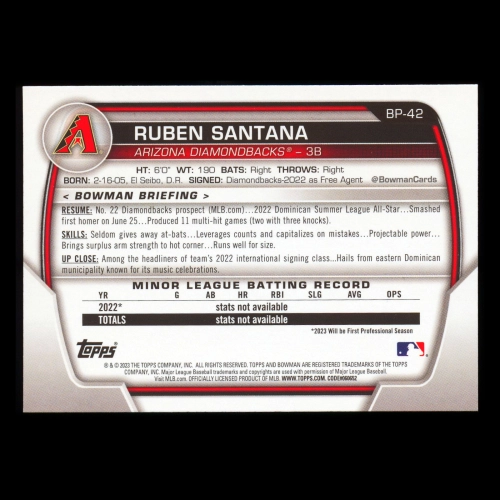 Ruben Santana 2023 Bowman Prospects Diamondbacks