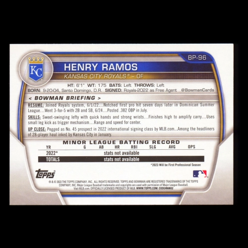 Henry Ramos 2023 Bowman Prospects Royals